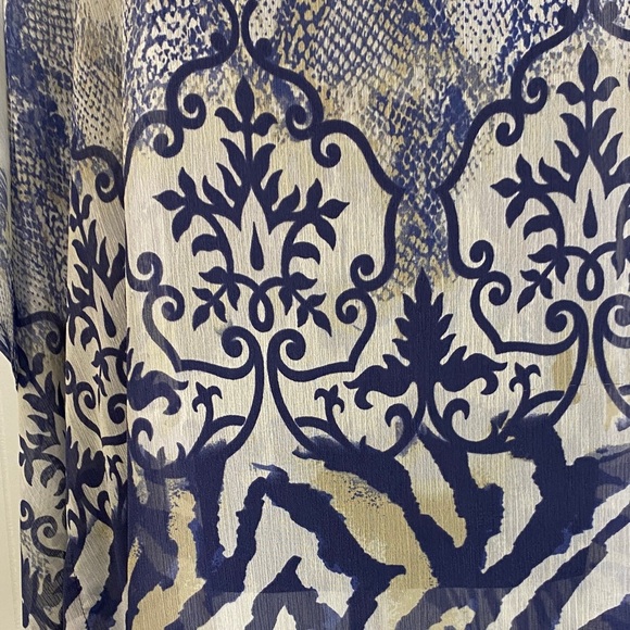 Chico's Blouse Tunic Flowy Boho Hippie Semi-Sheer Blue White Print Size Medium - Picture 9 of 11